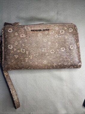 Michael Kors Shimmering Bronze Textured Wristlet Clutch